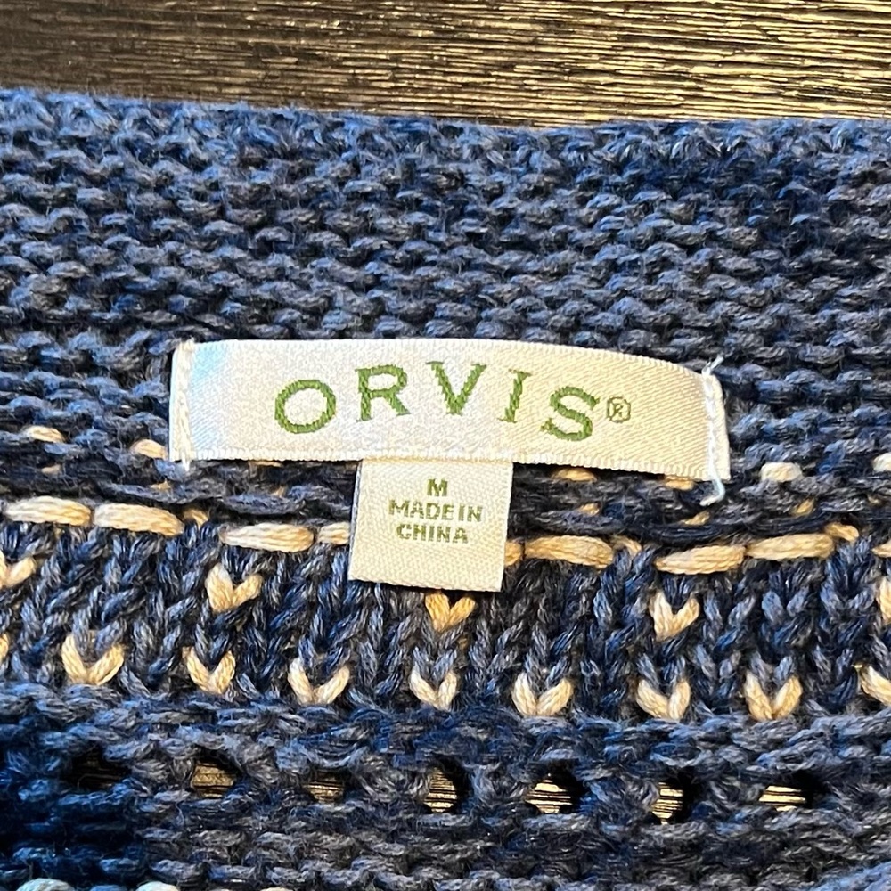 Orvis Women’s Striped Blue & Cream Sweater Sz M Eclectic Grandpa Cabincore Cozy - Picture 2 of 12
